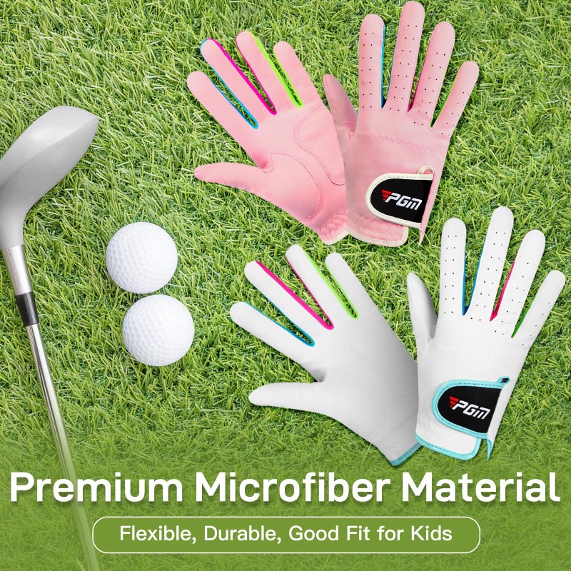 PGM Kids Youth Junior Toddler Boys Girls Golf Gloves Microfiber Synthetic Gloves for Left Hand Right Hand Golf Gloves Extra Value 1 Pair White Pink Age 3-12 (Pink, Small) - Image 5